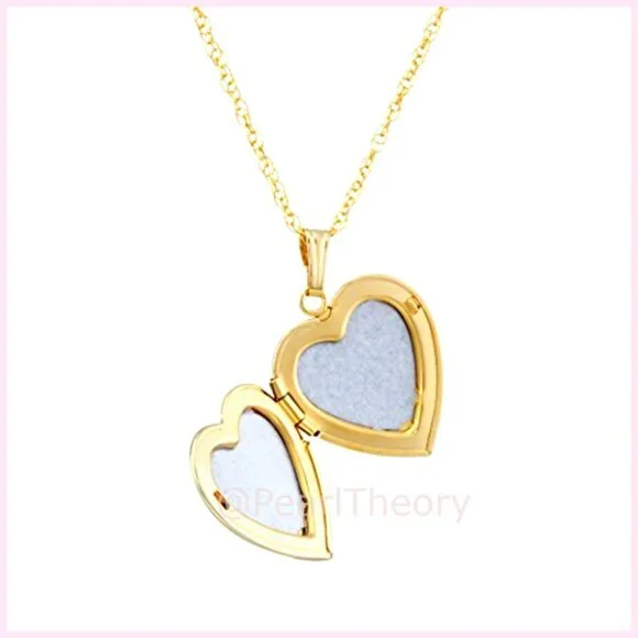 14K Gold-Filled Hand Engraved Heart Locket Necklace 18 Chain